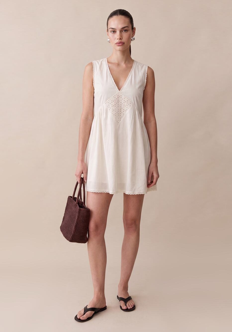 NWT Few Moda kourt Tatiana Cotton Mini Dress Cream sz M Resortwear Coastal Beach